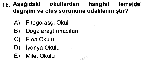 İlkçağ Felsefesi 2024-2025 Ara Sınav - 16. soru