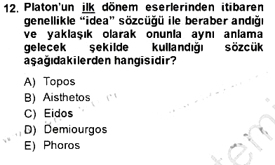 İlkçağ Felsefesi 2013-2014 Dönem Sonu Sınavı - 12. soru