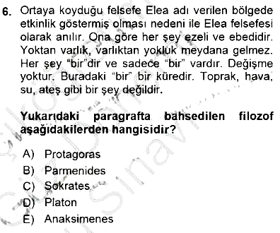 İlkçağ Felsefesi 2015-2016 Dönem Sonu Sınavı - 6. soru