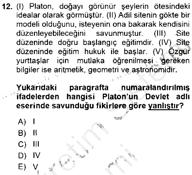 İlkçağ Felsefesi 2015-2016 Dönem Sonu Sınavı - 12. soru