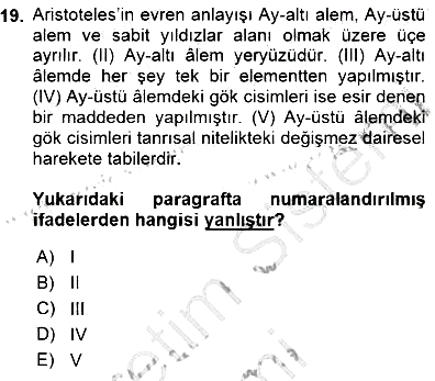 İlkçağ Felsefesi 2015-2016 Dönem Sonu Sınavı - 19. soru