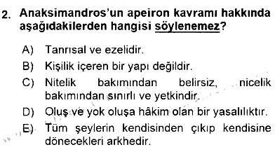 İlkçağ Felsefesi 2016-2017 Dönem Sonu Sınavı - 2. soru