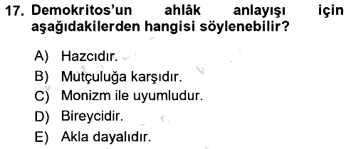 İlkçağ Felsefesi 2020-2021 Yaz Okulu Sınavı - 17. soru