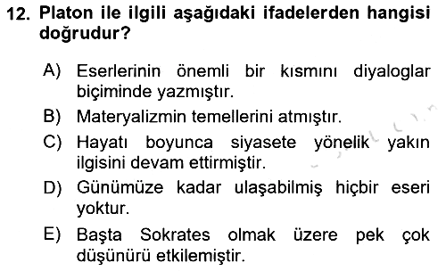 İlkçağ Felsefesi 2021-2022 Yaz Okulu Sınavı - 12. soru
