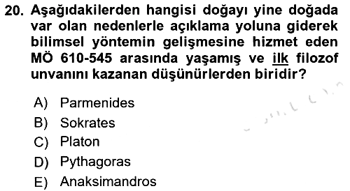 İlkçağ Felsefesi 2021-2022 Yaz Okulu Sınavı - 20. soru