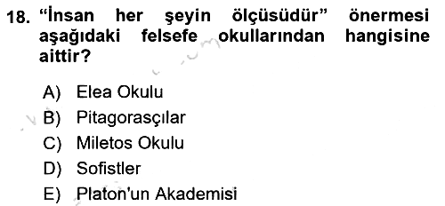 İlkçağ Felsefesi 2023-2024 Yaz Okulu Sınavı - 18. soru