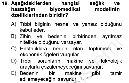 İnsan ve Toplum 2012-2013 Dönem Sonu Sınavı - 16. soru