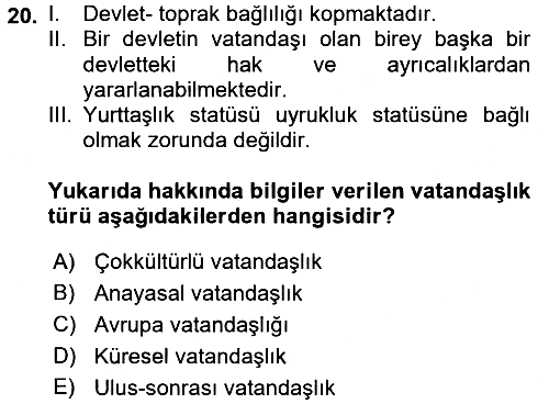İnsan ve Toplum 2017-2018 Dönem Sonu Sınavı - 20. soru