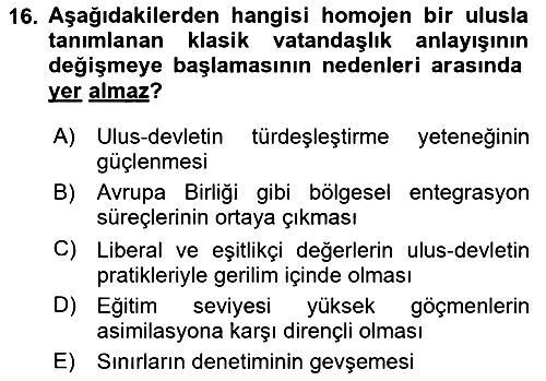 İnsan ve Toplum 2023-2024 Yaz Okulu Sınavı - 16. soru