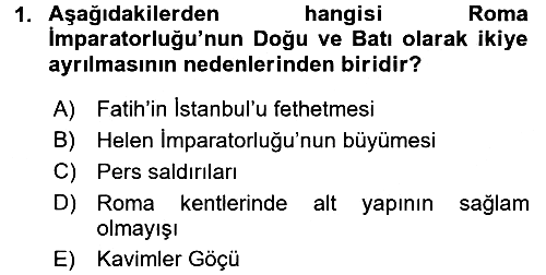 Kültür Tarihi 2017-2018 3 Ders Sınavı - 1. soru
