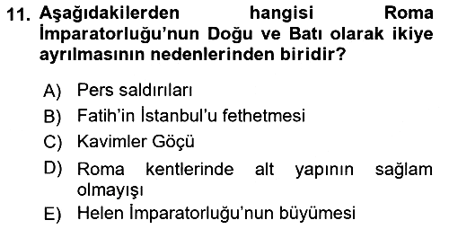 Kültür Tarihi 2021-2022 Ara Sınav - 11. soru