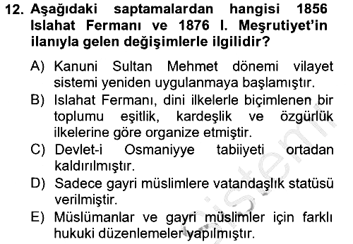 Kültür Tarihi 2012-2013 Dönem Sonu Sınavı - 12. soru