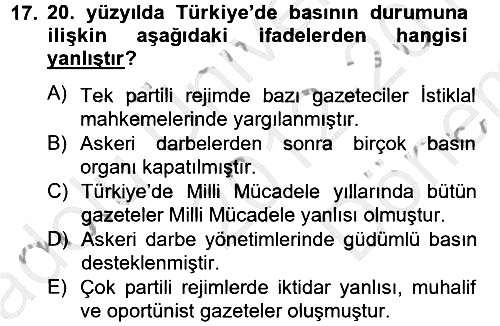 Kültür Tarihi 2012-2013 Dönem Sonu Sınavı - 17. soru