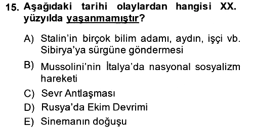 Kültür Tarihi 2013-2014 Dönem Sonu Sınavı - 15. soru
