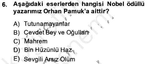 Kültür Tarihi 2014-2015 Dönem Sonu Sınavı - 6. soru