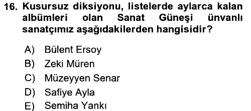 Kültür Tarihi 2015-2016 Dönem Sonu Sınavı - 16. soru