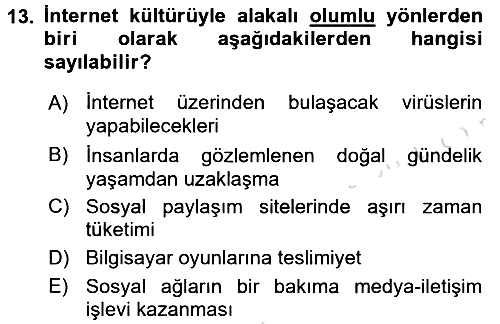 Kültür Tarihi 2016-2017 Dönem Sonu Sınavı - 13. soru