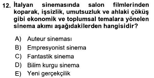 Kültür Tarihi 2017-2018 Dönem Sonu Sınavı - 12. soru