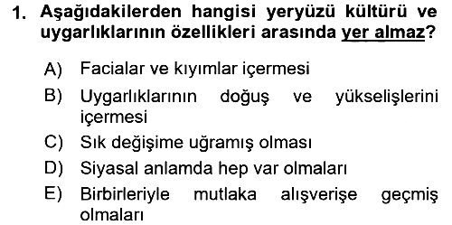 Kültür Tarihi 2015-2016 Tek Ders Sınavı - 1. soru