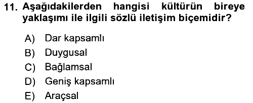 Kültürlerarası İletişim 2016-2017 3 Ders Sınavı - 11. soru