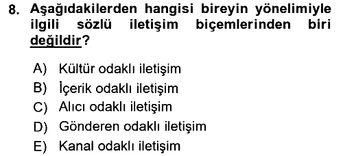 Kültürlerarası İletişim 2017-2018 3 Ders Sınavı - 8. soru