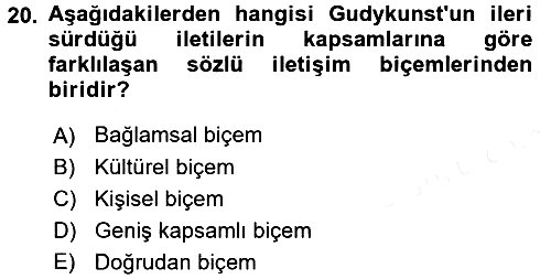 Kültürlerarası İletişim 2017-2018 3 Ders Sınavı - 20. soru