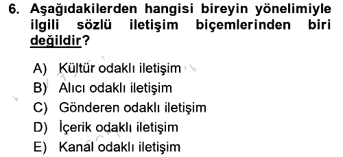 Kültürlerarası İletişim 2018-2019 3 Ders Sınavı - 6. soru