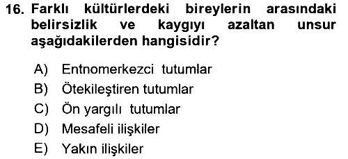 Kültürlerarası İletişim 2015-2016 Ara Sınav - 16. soru