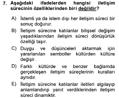 Kültürlerarası İletişim 2016-2017 Ara Sınav - 7. soru