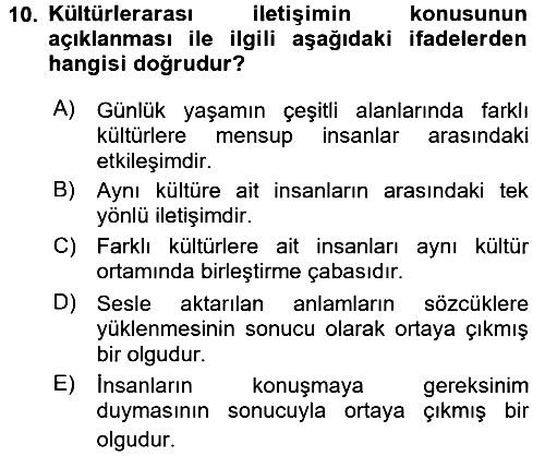 Kültürlerarası İletişim 2016-2017 Ara Sınav - 10. soru