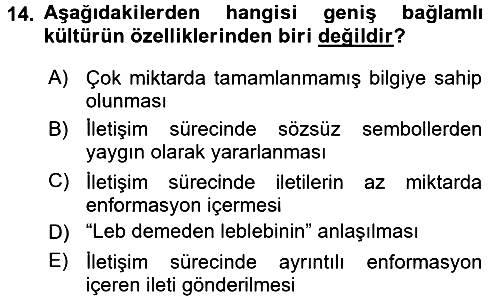Kültürlerarası İletişim 2018-2019 Ara Sınav - 14. soru