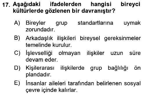 Kültürlerarası İletişim 2024-2025 Ara Sınav - 17. soru