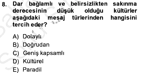Kültürlerarası İletişim 2013-2014 Dönem Sonu Sınavı - 8. soru