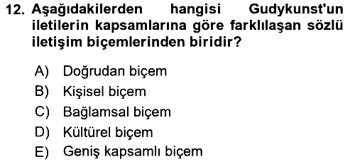 Kültürlerarası İletişim 2015-2016 Dönem Sonu Sınavı - 12. soru