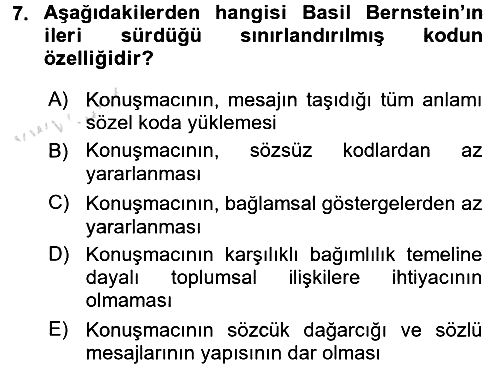 Kültürlerarası İletişim 2016-2017 Dönem Sonu Sınavı - 7. soru
