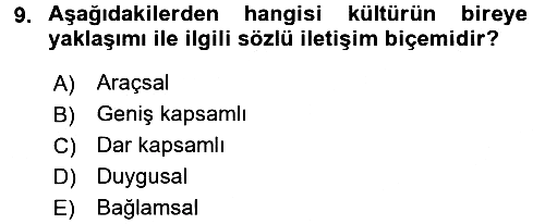 Kültürlerarası İletişim 2016-2017 Dönem Sonu Sınavı - 9. soru