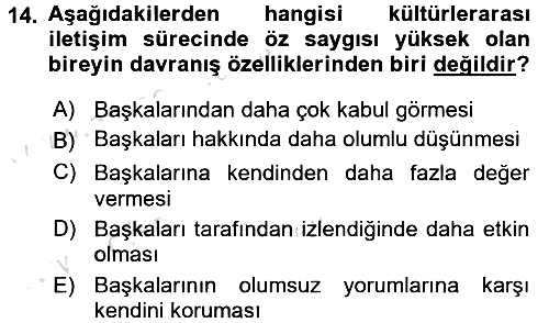 Kültürlerarası İletişim 2016-2017 Dönem Sonu Sınavı - 14. soru