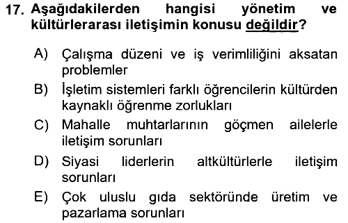 Kültürlerarası İletişim 2016-2017 Dönem Sonu Sınavı - 17. soru