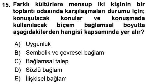 Kültürlerarası İletişim 2021-2022 Dönem Sonu Sınavı - 15. soru
