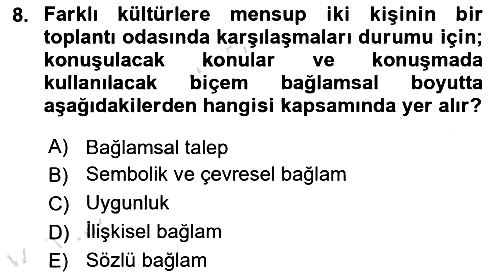 Kültürlerarası İletişim 2020-2021 Yaz Okulu Sınavı - 8. soru