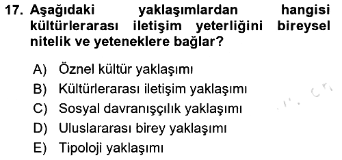 Kültürlerarası İletişim 2020-2021 Yaz Okulu Sınavı - 17. soru