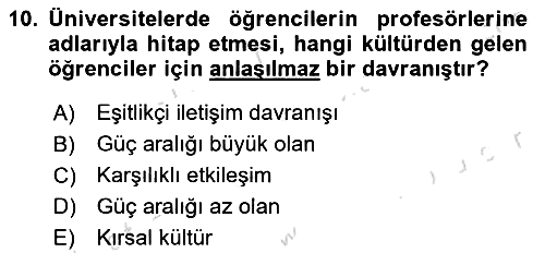 Kültürlerarası İletişim 2023-2024 Yaz Okulu Sınavı - 10. soru