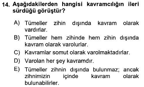 Metafizik 2016-2017 Ara Sınav - 14. soru