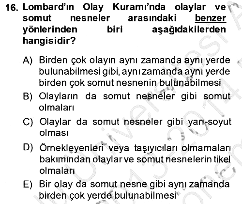 Metafizik 2013-2014 Dönem Sonu Sınavı - 16. soru