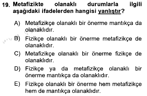 Metafizik 2015-2016 Dönem Sonu Sınavı - 19. soru