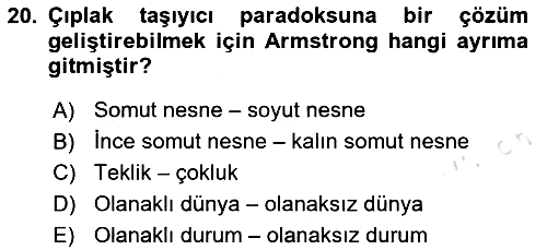 Metafizik 2020-2021 Yaz Okulu Sınavı - 20. soru