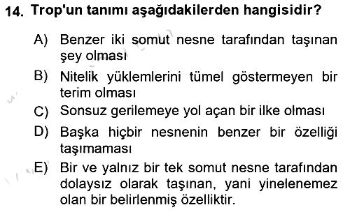 Metafizik 2022-2023 Yaz Okulu Sınavı - 14. soru