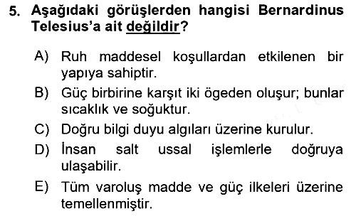 Modern Felsefe 1 2017-2018 3 Ders Sınavı - 5. soru