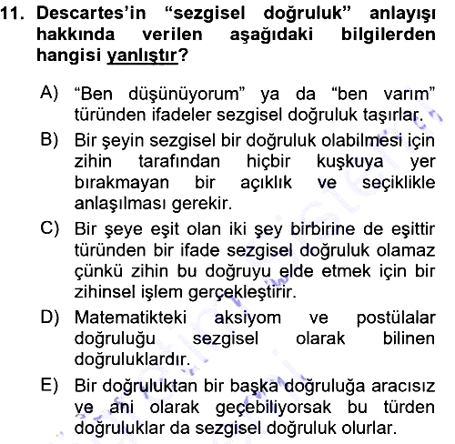 Modern Felsefe 1 2015-2016 Ara Sınav - 11. soru
