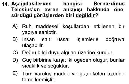 Modern Felsefe 1 2022-2023 Ara Sınav - 14. soru